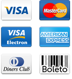 Cart�es Visa, Mastercard, Hypercard, American Express, Boleto Banc�rio